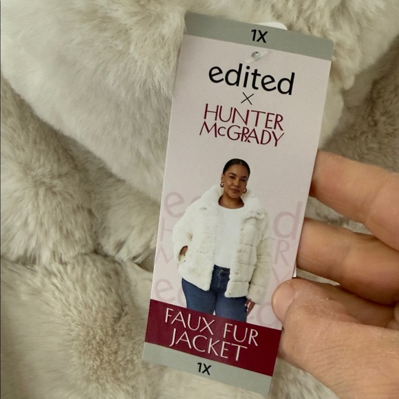 Edited X NEW 1x Women's Cream Faux Fur Jacket hunter - Picture 3 of 7